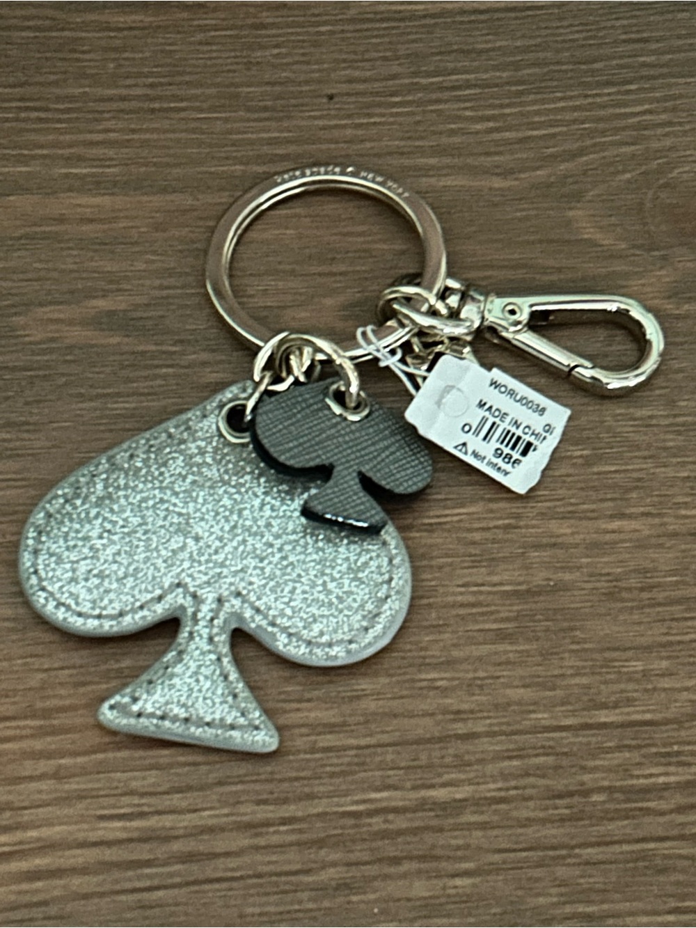 kate spade Silver Glitter Spade Keyring with Black Accent